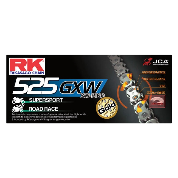 RK EXCEL Chain - 525GXW Road & Off-Road O'ring Chain