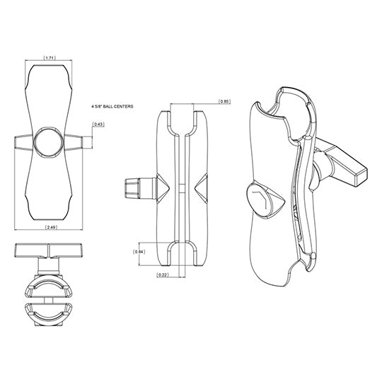 RAM MOUNT Bras à double douille pour boule