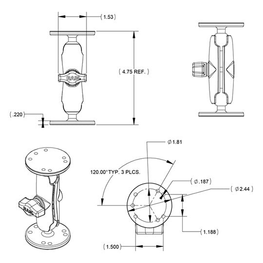 RAM MOUNT Mount universal double ball with 2 plates