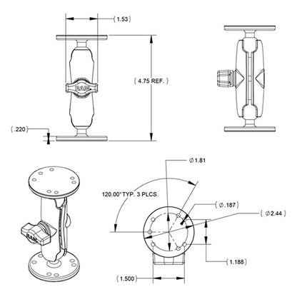 RAM MOUNT Mount universal double ball with 2 plates