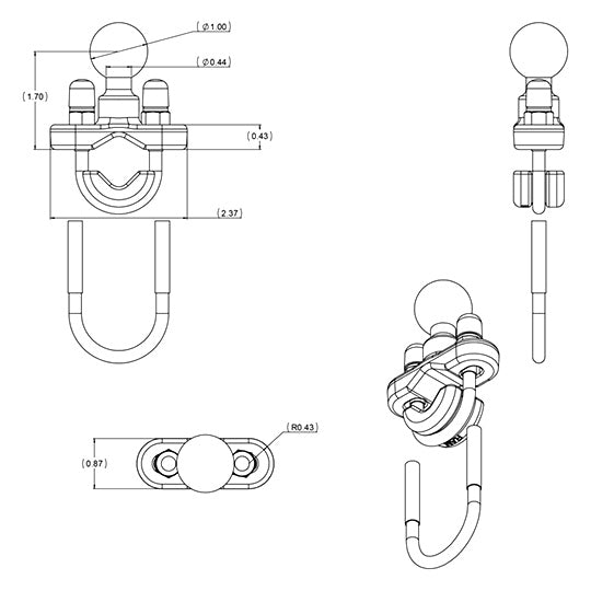 Base RAM MOUNT U-Bolt pour rail